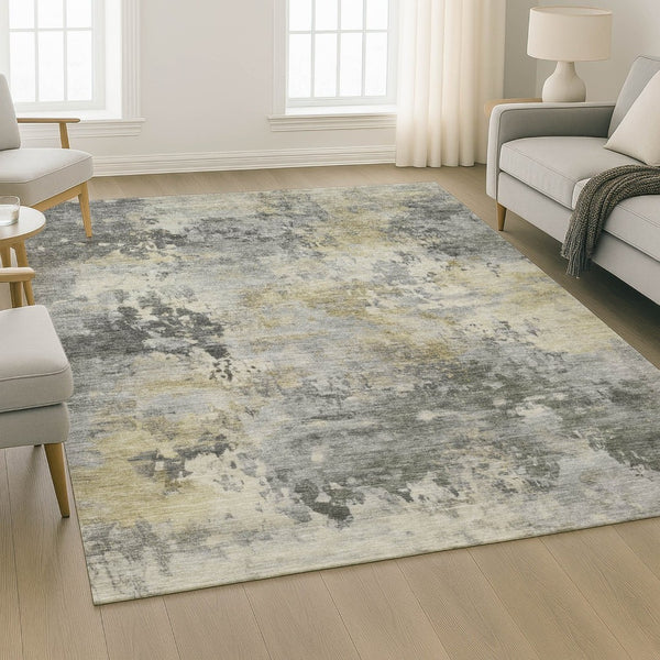 HomeRoots 10' X 14' Contemporary Pewter & Charcoal Abstract Area Rug - Washable, UV-Protected, Durable Design 717146