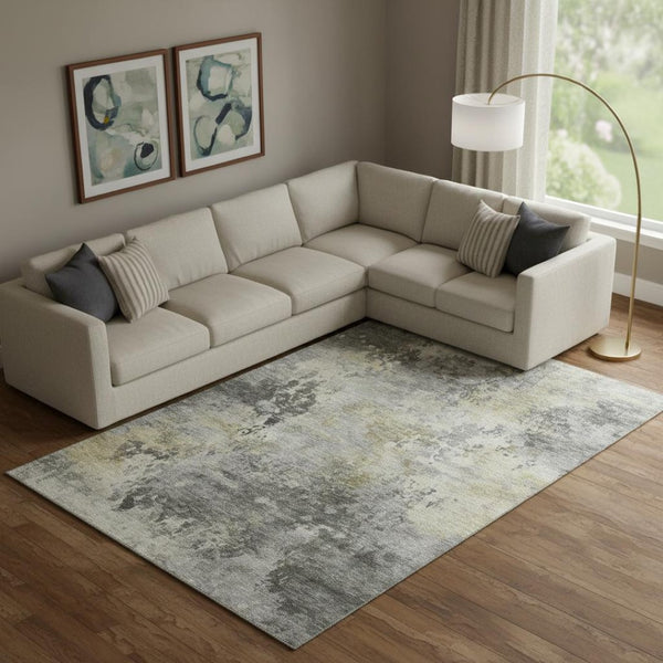 HomeRoots 10' X 14' Contemporary Pewter & Charcoal Abstract Area Rug - Washable, UV-Protected, Durable Design 717146