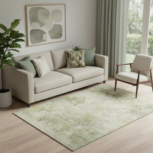 HomeRoots 8' Sage and Beige Abstract Washable Round Rug - Durable, UV-Protected, Ideal for Homes with Kids & Pets 717149