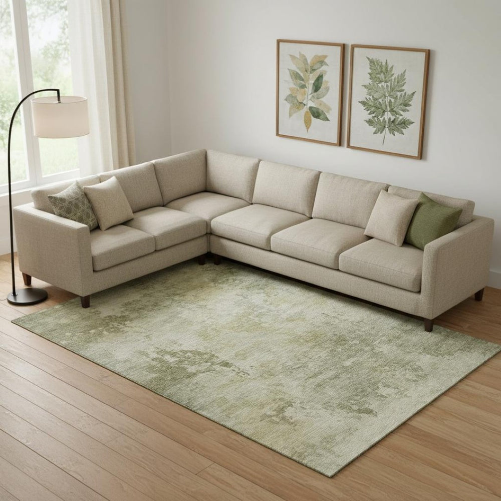 HomeRoots 9' X 12' Sage and Beige Abstract Area Rug - Washable, UV-Protected, Stain-Resistant, Stylish Comfort 717151