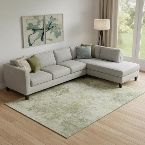 HomeRoots 10' X 14' Sage and Beige Abstract Area Rug - Washable, UV Protected, Perfect for Busy Homes! 717152