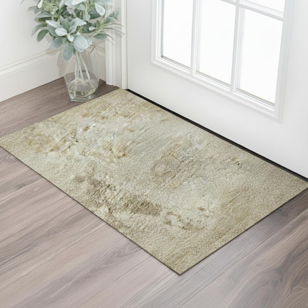 HomeRoots 5' X 8' Modern Tan and Beige Abstract Area Rug - Washable, UV Protected, Stain Resistant & Non-Slip 717154