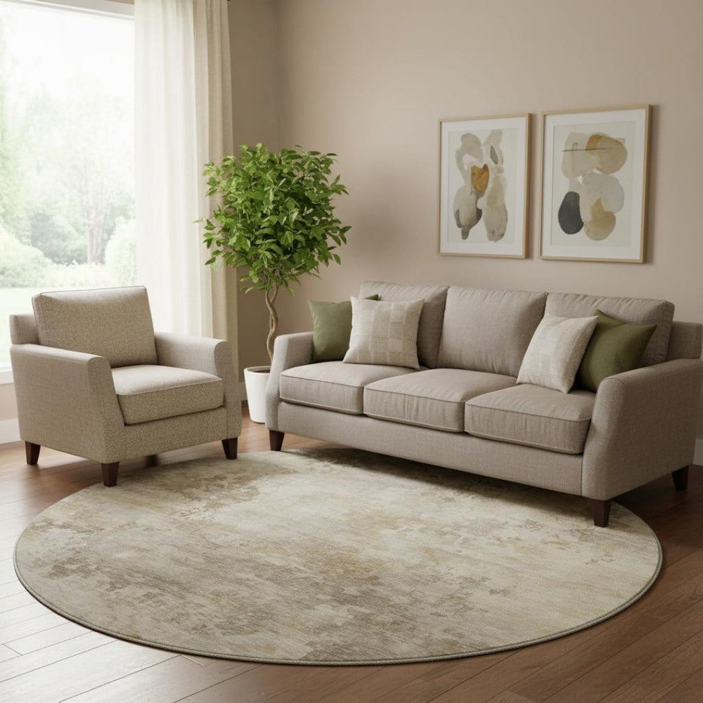 HomeRoots 8' Tan & Beige Abstract Washable Area Rug with UV Protection - Durable, Stain-Resistant, Stylish Design 717156