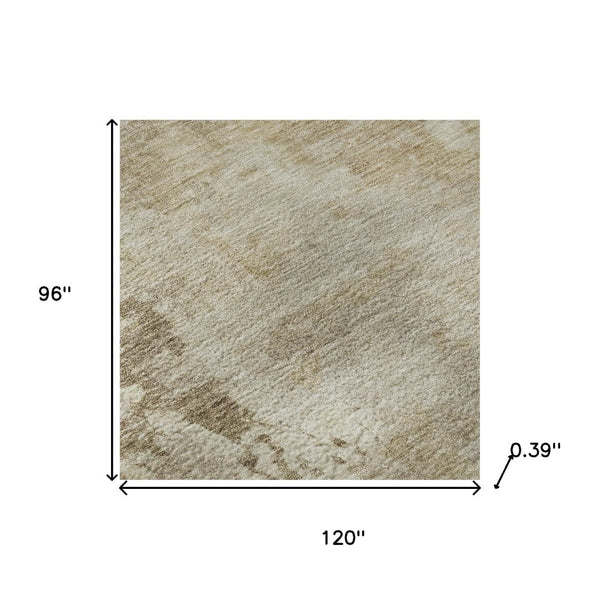 HomeRoots 9' X 12' Tan And Beige Abstract Area Rug - Washable, Durable, Stain-Resistant, UV Protected Design 717157