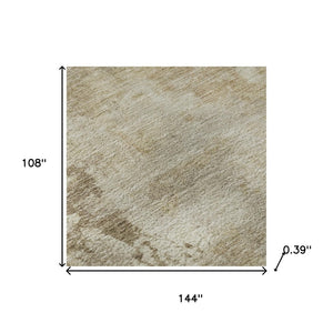 HomeRoots 10' Tan & Beige Abstract Washable Area Rug - Durable, UV Protected, Ideal for Kids & Pets! 717158