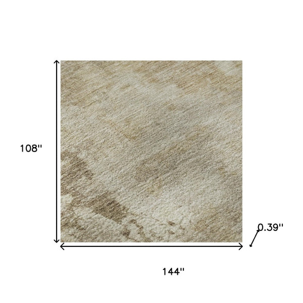 HomeRoots 10' Tan & Beige Abstract Washable Area Rug - Durable, UV Protected, Ideal for Kids & Pets! 717158