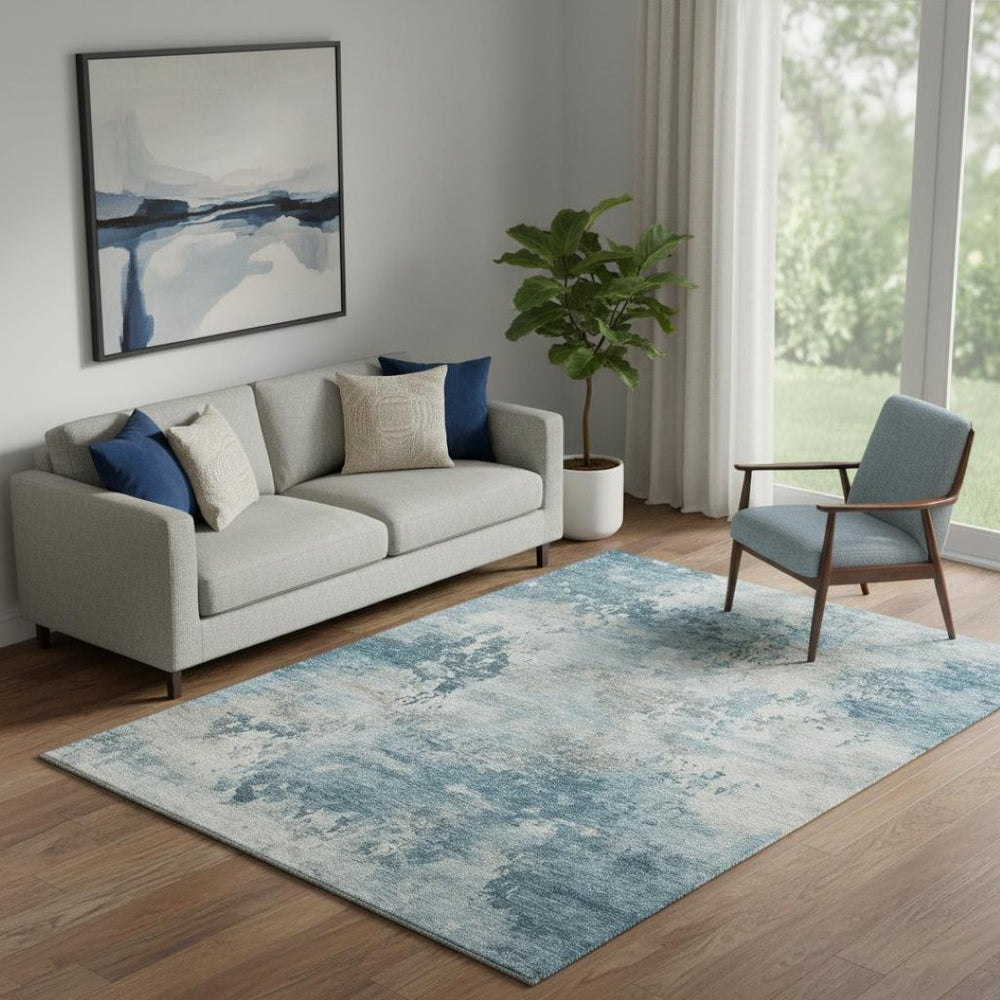 HomeRoots 8' Teal and Taupe Abstract Washable Round Rug – Durable, UV-Protected, Easy-Clean for Modern Spaces 717161