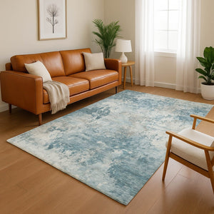 HomeRoots 9' X 12' Teal and Taupe Abstract Area Rug - Washable, UV-Protected, Perfect for Busy Homes! 717163