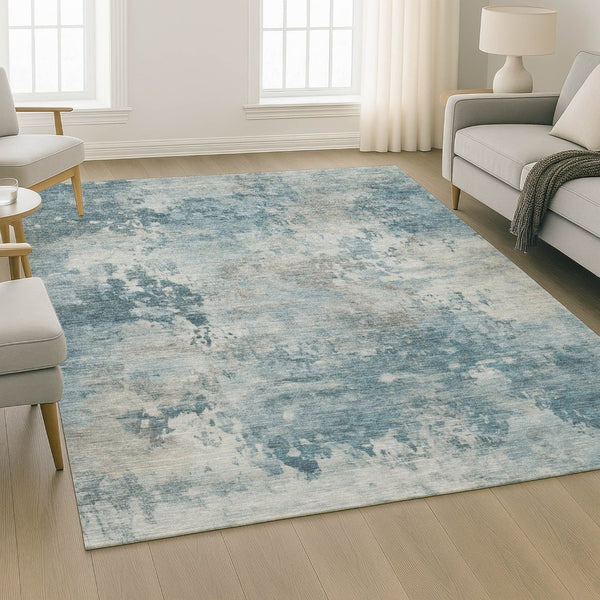HomeRoots 9' X 12' Teal and Taupe Abstract Area Rug - Washable, UV-Protected, Perfect for Busy Homes! 717163