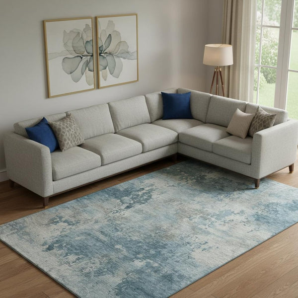 HomeRoots 9' X 12' Teal and Taupe Abstract Area Rug - Washable, UV-Protected, Perfect for Busy Homes! 717163
