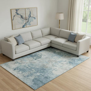 HomeRoots 10' Teal and Taupe Abstract Area Rug - Washable, UV Protected, Durable & Stylish for High-Traffic Spaces 717164