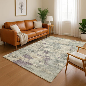 HomeRoots 8' Sage and Gray Abstract Round Rug - Washable, UV Protected, Durable, Perfect for Busy Homes 717167