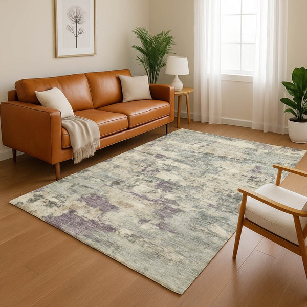 HomeRoots 8' Sage and Gray Abstract Round Rug - Washable, UV Protected, Durable, Perfect for Busy Homes 717167
