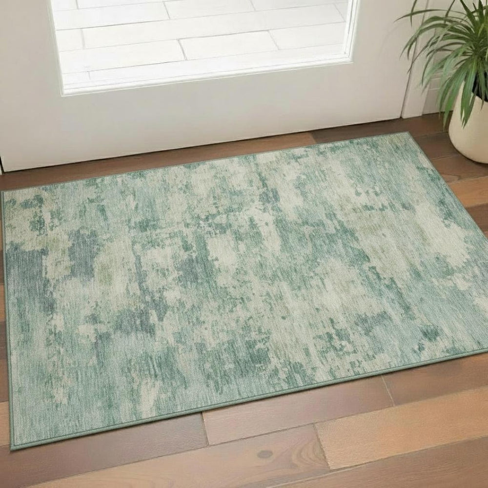 HomeRoots 5' X 8' Teal Abstract Area Rug - Washable, UV Protected, Stylish, and Durable for High-Traffic Rooms 717172
