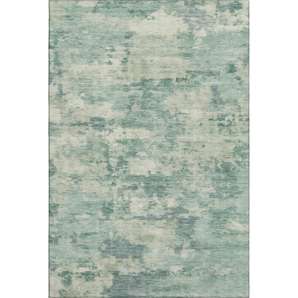 HomeRoots 8' Teal And Linen Abstract Washable Round Rug – Durable, UV-Protected, Perfect for Any Space! 717173