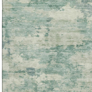 HomeRoots 8' Teal And Linen Abstract Washable Round Rug – Durable, UV-Protected, Perfect for Any Space! 717173