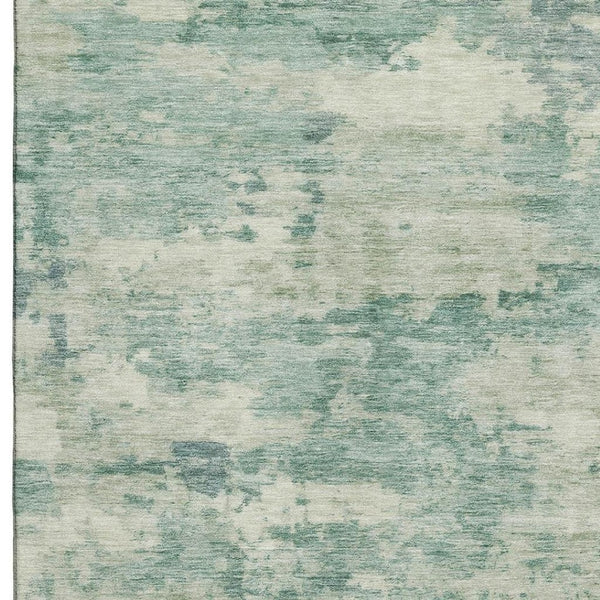 HomeRoots 8' Teal And Linen Abstract Washable Round Rug – Durable, UV-Protected, Perfect for Any Space! 717173