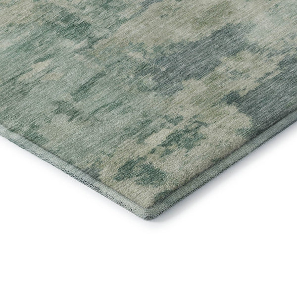 HomeRoots 8' Teal And Linen Abstract Washable Round Rug – Durable, UV-Protected, Perfect for Any Space! 717173