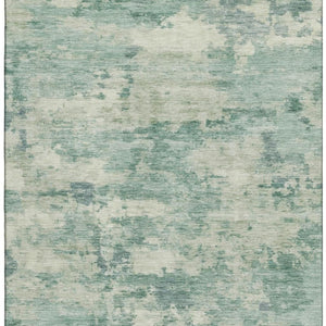 HomeRoots 8' Teal And Linen Abstract Washable Round Rug – Durable, UV-Protected, Perfect for Any Space! 717173