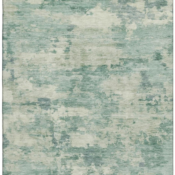 HomeRoots 8' Teal And Linen Abstract Washable Round Rug – Durable, UV-Protected, Perfect for Any Space! 717173