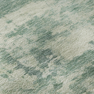 HomeRoots 8' Teal And Linen Abstract Washable Round Rug – Durable, UV-Protected, Perfect for Any Space! 717173