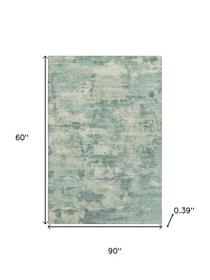 HomeRoots 8' Teal And Linen Abstract Washable Round Rug – Durable, UV-Protected, Perfect for Any Space! 717173