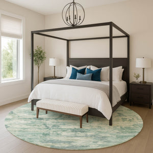 HomeRoots 8' X 10' Teal & Linen Abstract Area Rug - Washable, UV Protected, Pet-Friendly & Stylish Decor 717174
