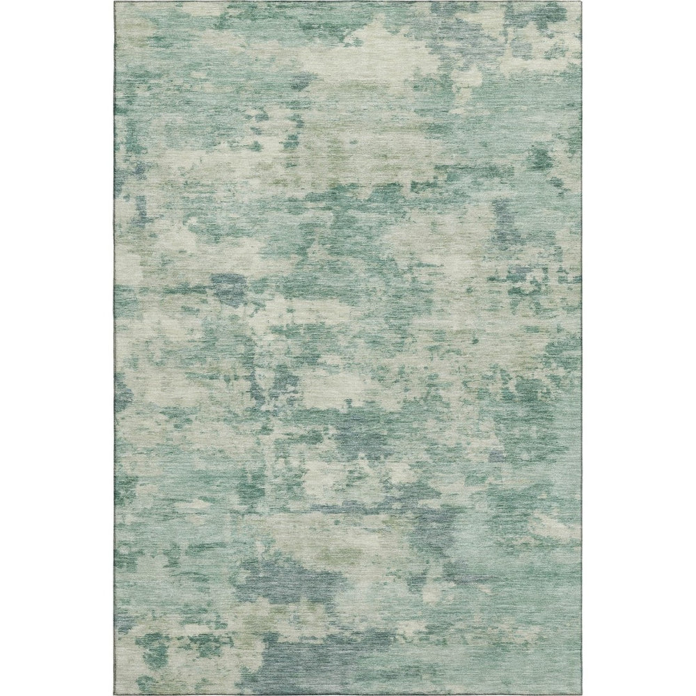 HomeRoots 9' X 12' Teal and Linen Abstract Area Rug - Washable, UV Protected, Pet-Friendly for Modern Homes 717175