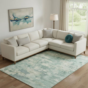 HomeRoots 10' X 14' Teal And Linen Abstract Washable Area Rug with UV Protection for Stylish Living Spaces 717176