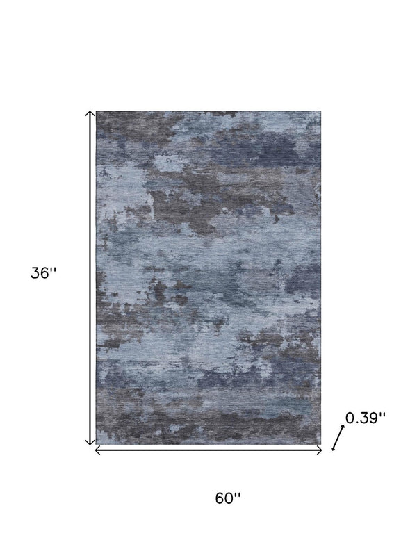 HomeRoots 5' X 8' Modern Blue and Charcoal Abstract Area Rug - Washable, UV Protected, Stain Resistant Design 717178
