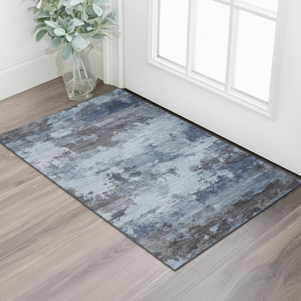 HomeRoots 5' X 8' Modern Blue and Charcoal Abstract Area Rug - Washable, UV Protected, Stain Resistant Design 717178