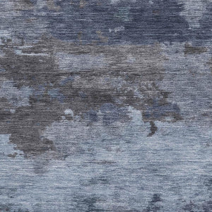 HomeRoots 8' Blue And Charcoal Abstract Washable Round Rug - Stylish, Stain-Resistant, UV-Protected Design! 717179
