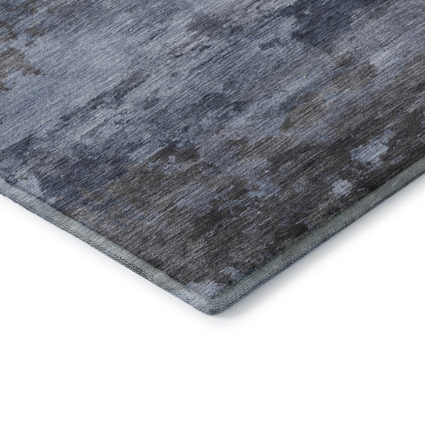 HomeRoots 8' Blue And Charcoal Abstract Washable Round Rug - Stylish, Stain-Resistant, UV-Protected Design! 717179
