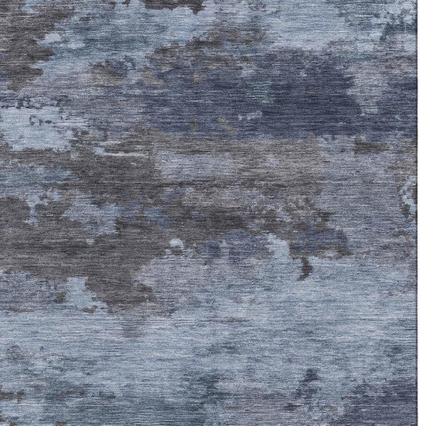 HomeRoots 8' Blue And Charcoal Abstract Washable Round Rug - Stylish, Stain-Resistant, UV-Protected Design! 717179
