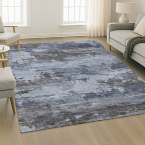HomeRoots 8' Blue And Charcoal Abstract Washable Round Rug - Stylish, Stain-Resistant, UV-Protected Design! 717179