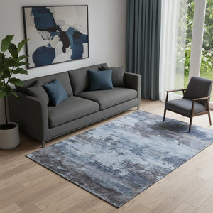 HomeRoots 8' Blue And Charcoal Abstract Washable Round Rug - Stylish, Stain-Resistant, UV-Protected Design! 717179