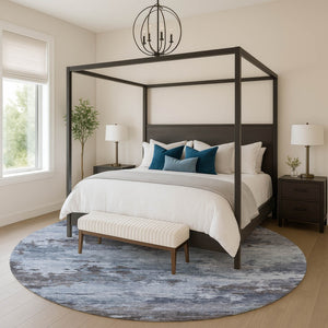 HomeRoots 8' X 10' Contemporary Blue and Charcoal Abstract Washable Area Rug with UV Protection & Durability 717180