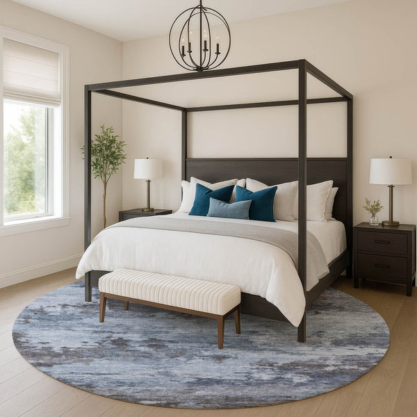 HomeRoots 8' X 10' Contemporary Blue and Charcoal Abstract Washable Area Rug with UV Protection & Durability 717180