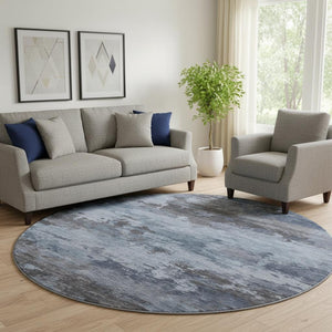HomeRoots 8' X 10' Contemporary Blue and Charcoal Abstract Washable Area Rug with UV Protection & Durability 717180