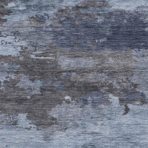 HomeRoots 9' X 12' Blue & Charcoal Abstract Washable Area Rug with Non-Slip Backing & UV Protection 717181