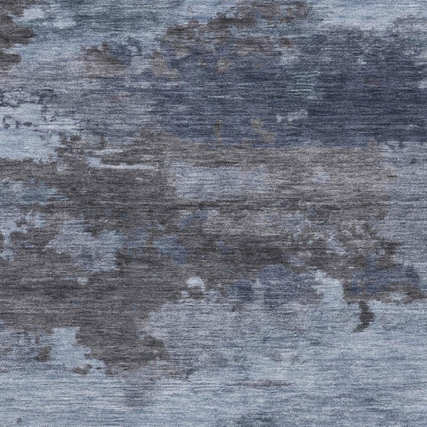 HomeRoots 9' X 12' Blue & Charcoal Abstract Washable Area Rug with Non-Slip Backing & UV Protection 717181