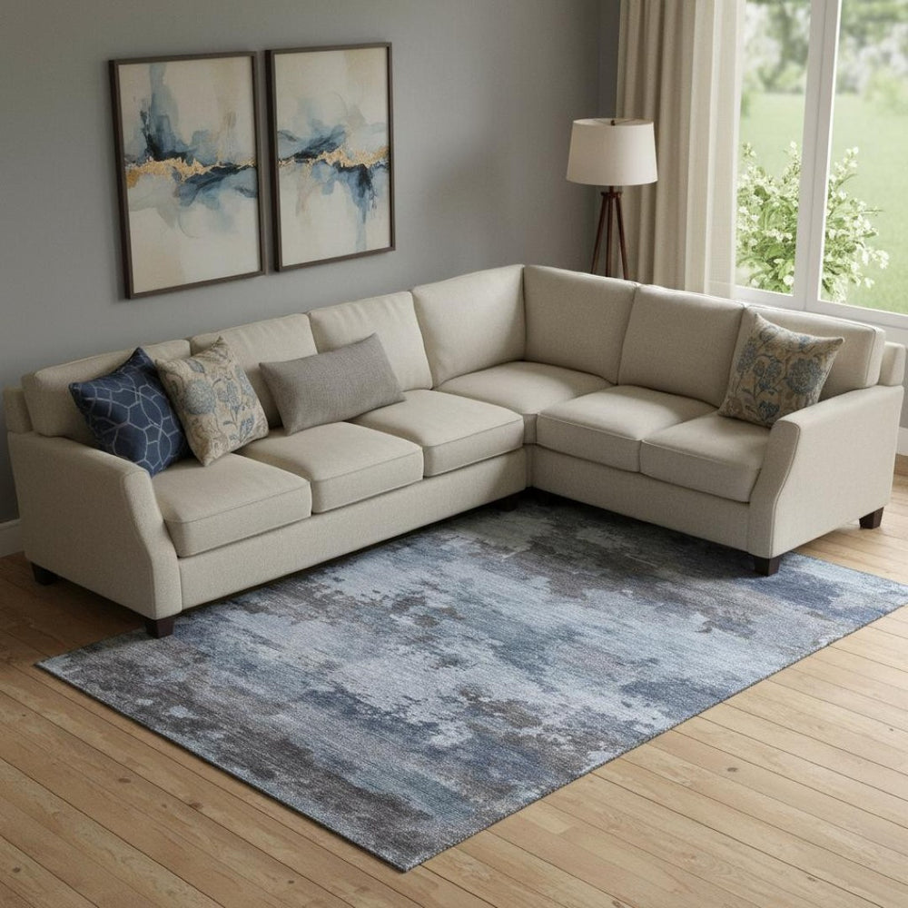 HomeRoots 9' X 12' Blue & Charcoal Abstract Washable Area Rug with Non-Slip Backing & UV Protection 717181