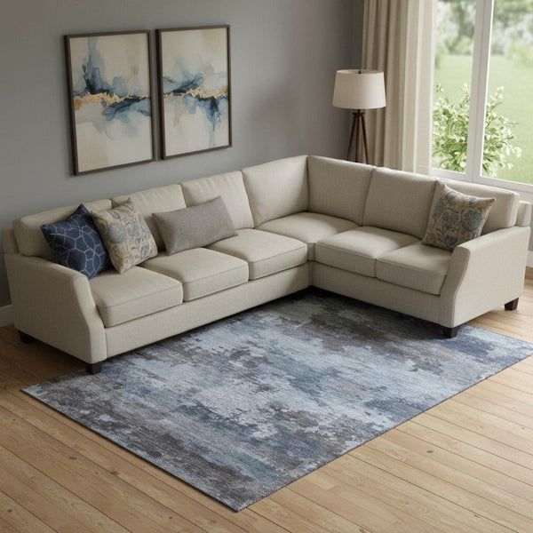 HomeRoots 9' X 12' Blue & Charcoal Abstract Washable Area Rug with Non-Slip Backing & UV Protection 717181