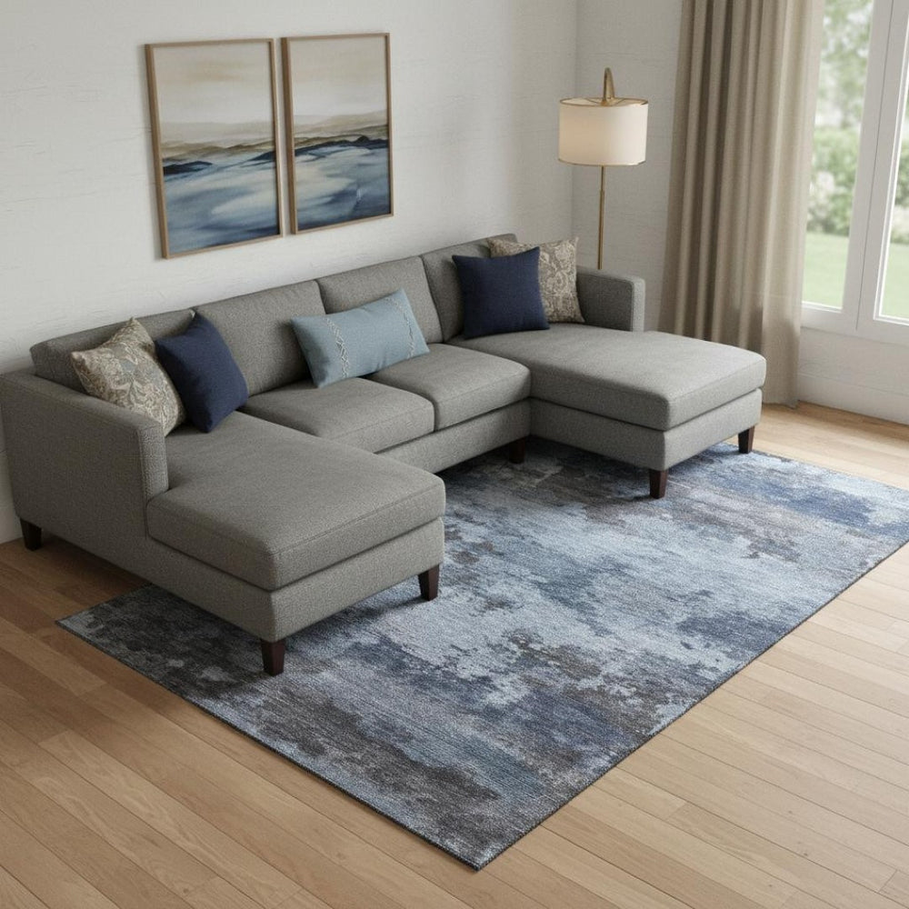 HomeRoots 10' Blue & Charcoal Abstract Washable Area Rug - UV Protected, Durable, Stylish for Busy Homes 717182