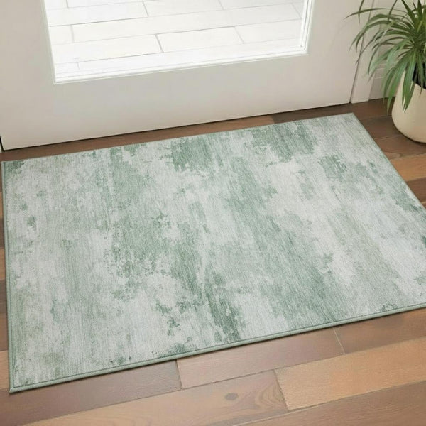 HomeRoots 5' X 8' Mint Green and Aqua Abstract Area Rug - Washable, UV-Protected, Non-Slip for Modern Spaces 717184