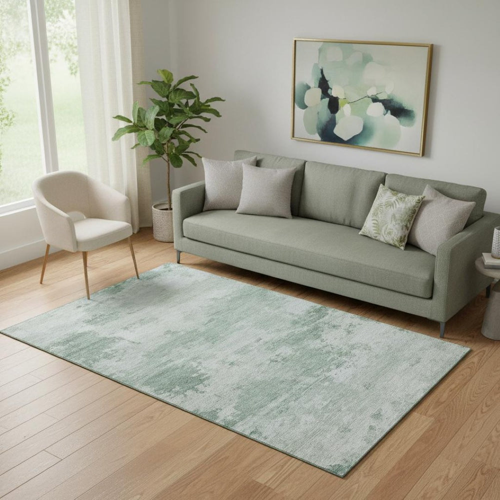 HomeRoots 8' Washable Mint Green & Aqua Round Rug - UV Protected, Non-Slip, Ideal for Family Living Spaces 717185