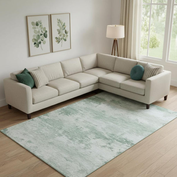 HomeRoots 9' X 12' Mint Green & Pale Aqua Abstract Washable Area Rug – Kid & Pet Friendly with UV Protection! 717187