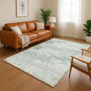 HomeRoots 10' X 14' Modern Mint Green & Pale Aqua Abstract Area Rug - Washable, UV Protected, Durable Design 717188
