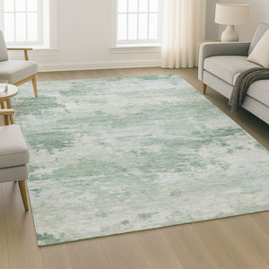 HomeRoots 10' X 14' Modern Mint Green & Pale Aqua Abstract Area Rug - Washable, UV Protected, Durable Design 717188