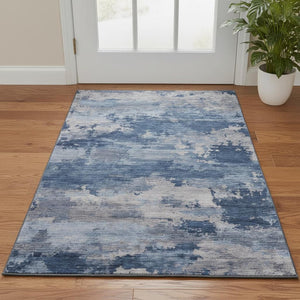 HomeRoots 5' X 8' Navy Blue & Denim Abstract Washable Area Rug with UV Protection for Stylish Living Spaces 717190
